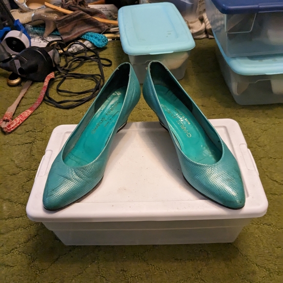 Women's Turquoise Heels by Charles Jordan - Picture 1 of 9